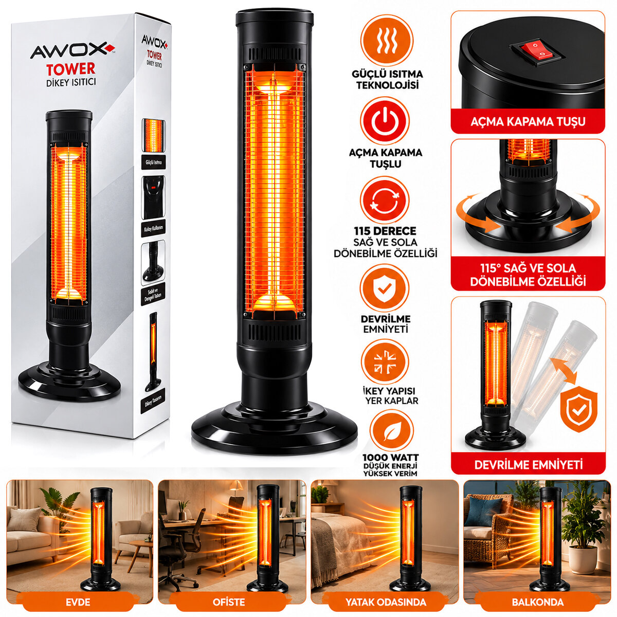 Awox Tower Dikey Isıtıcı Soba