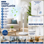 Beyaz 5 Pervane - 16 Inc Ev - Ofis Kompakt - Sessiz - Üç Kademe 140 cm Yükseklik Ayaklı Vantilatör Sf-6789