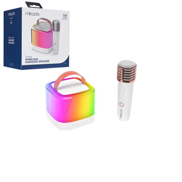Beyaz Karaoke Mikrofonlu Wireless Hoparlör - Speaker Işıklı USB Şarjlı BT - Tf Card - AUX 5 W