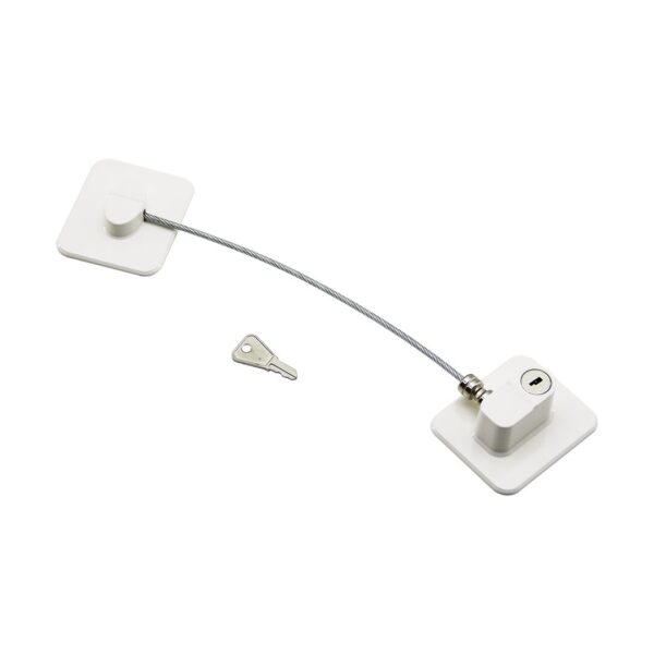 Beyaz Plaka Halatlı Emniyet Kilit 5x6cm Yapışkanlı Montaj - 2pcs Plaka Halat - 18.8 cm