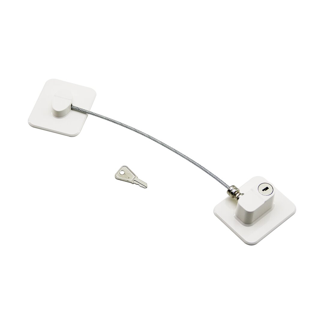 Beyaz Plaka Halatlı Emniyet Kilit 5x6cm Yapışkanlı Montaj - 2pcs Plaka Halat - 18.8 cm