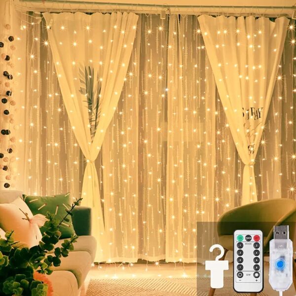 Beyaz USB 3x3 m - 200 LED Peri LED Dekor Lamba