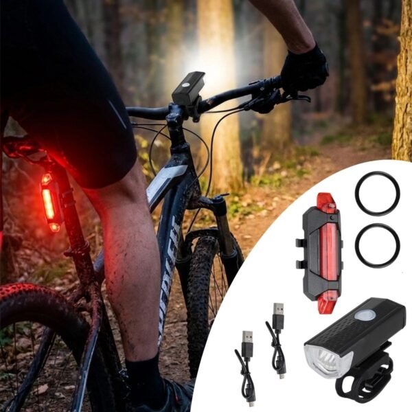 Bisiklet Işık Seti – USB Şarjlı LED Ön Far + Arka Stop Lambası, Su Geçirmez Bisiklet Aydınlatma Seti