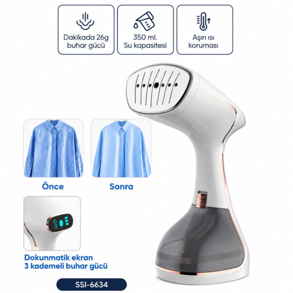 Buharlı Kırışıklık Giderici Dik Ütü 2 Mod 320 ml Su Kapasite Dk 26g Buhar Dokunmatik Ekran Ssı-6634