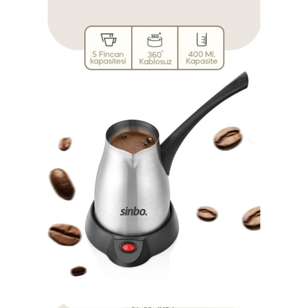 Çelik Elektrikli Cezve Türk Kahve Makinesi - 5fincan - 400 ml 360° Kablosuz Kullanım Katlanır Kulp 700 W Scm-2967