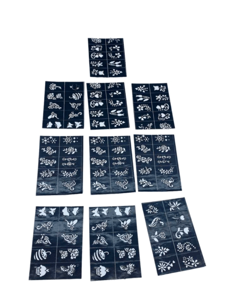 Çiçekli 10x14cm Tüp Kına Desen Çıkartma Şablonu 12 Parça