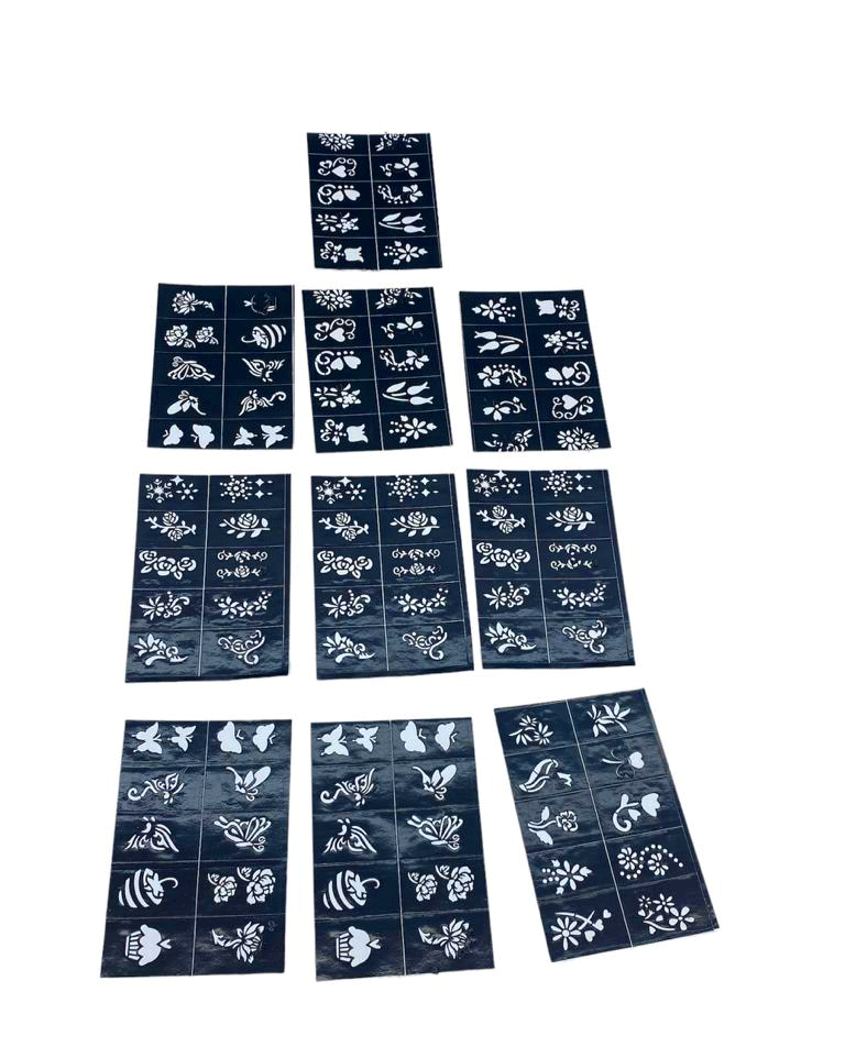 Çiçekli 10x14cm Tüp Kına Desen Çıkartma Şablonu 12 Parça