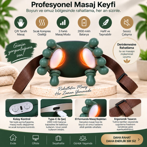 Çift El Şeklinde Boyun ve Omuz Masaj Aleti 5 V - 2000 mAh 165x155x135mm Dp-770