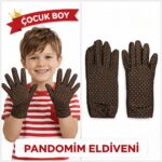 Çocuk Boy Pandomim Eldiveni Beyaz Puantiyeli Kahve Renk Gösteri Eldiveni 23 Nisan 19 Mayıs