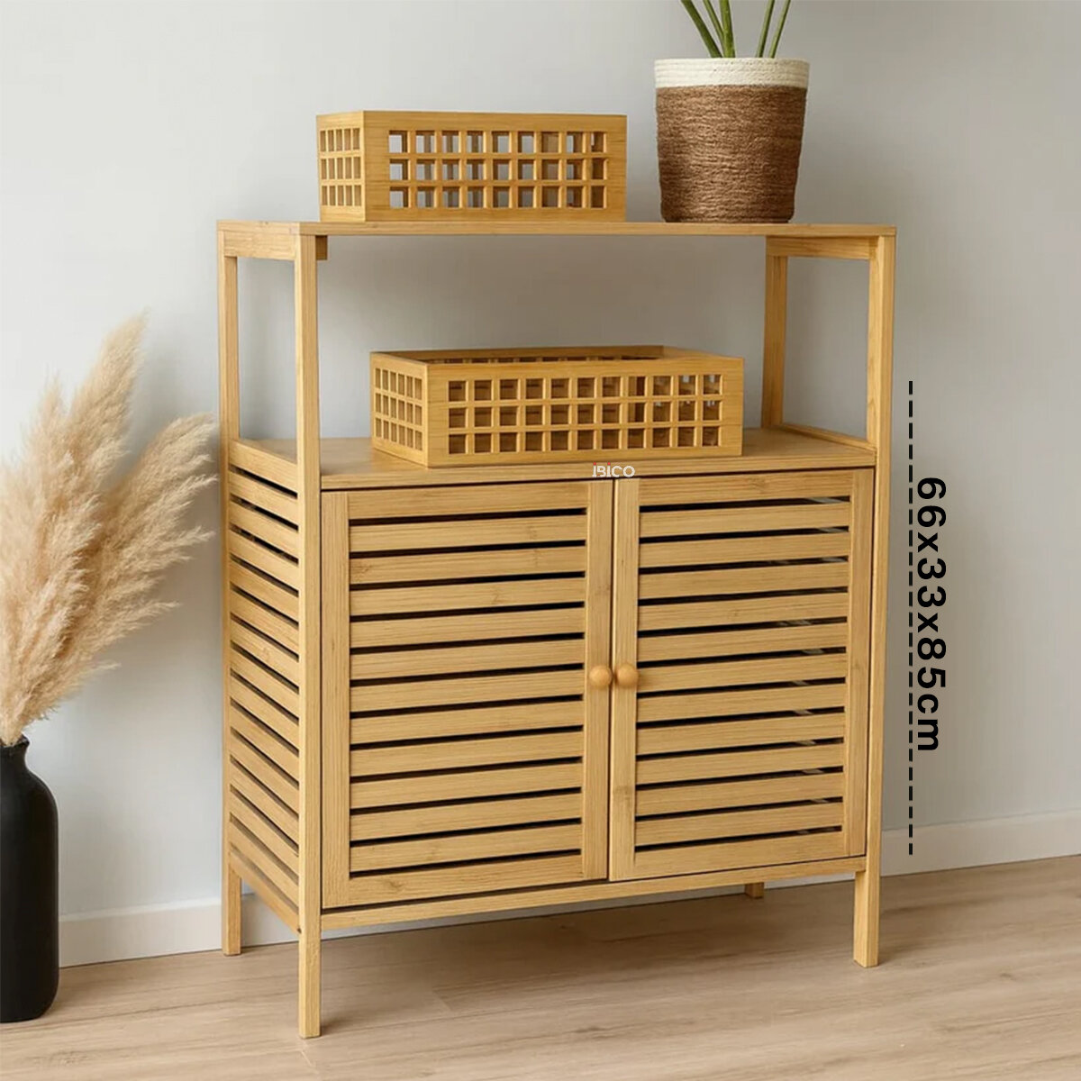 Çok Amaçlı Dolap Ahşap Bambu Organizer Raflı 66x33x85cm