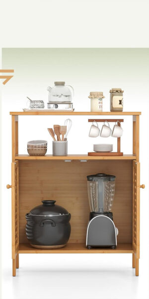 Çok Amaçlı Dolap Ahşap Bambu Organizer Raflı 66x33x85cm
