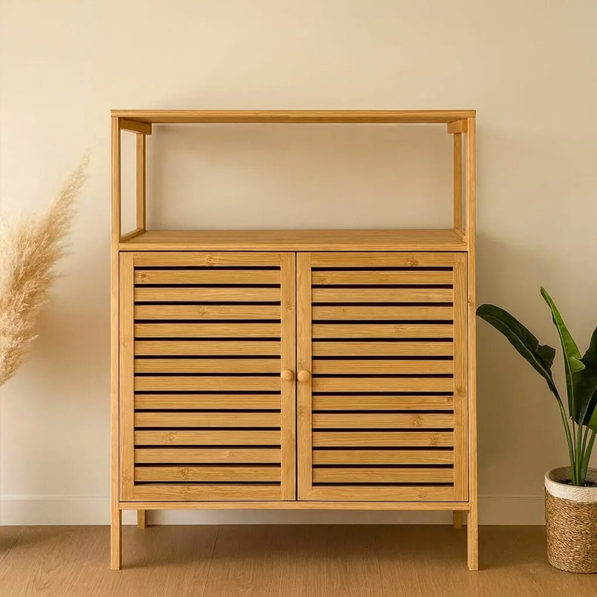 Çok Amaçlı Dolap Ahşap Bambu Organizer Raflı 66x33x85cm