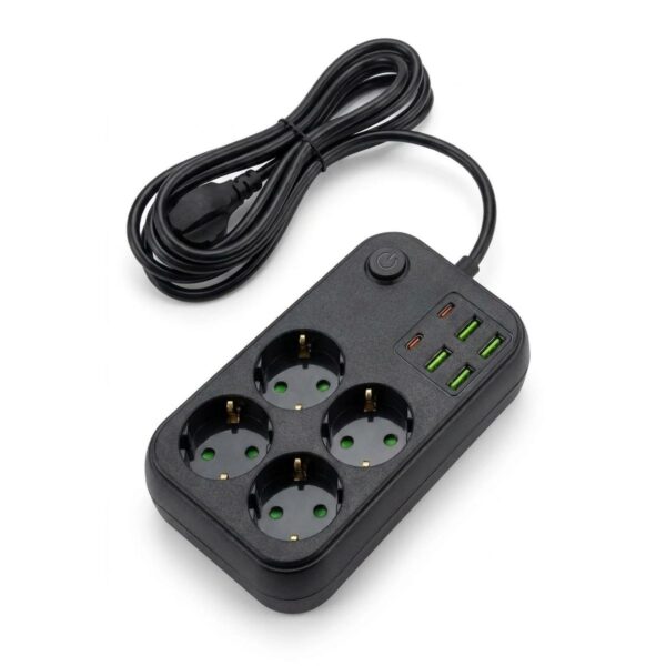 Çoklu Priz Uzatma Kablosu 4 Soket + 4 USB + 2 Type-C – Termal Akım Korumalı, Isıya Dayanıklı, Çocuk Korumalı Güvenli Priz 100-250V - Kablo Uzunluğu 2 Metredir