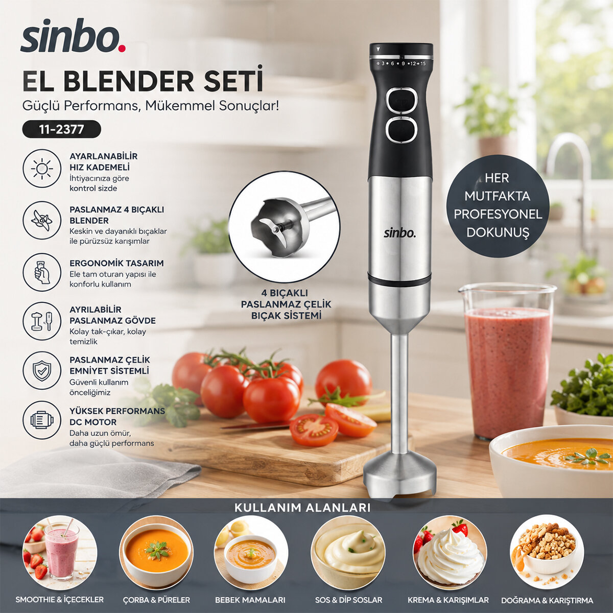 Çubuk El Blender Çelik Uçlu DC Motor - 1500 W Shb-7510