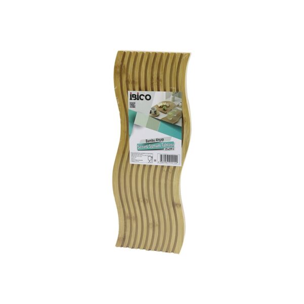 Dalgalı Şekilli - Kanallı Çift Taraf - Düz - Kanallı Ahşap Bambu Servis Sunum Tahtası 17 X 39 X 1.5 cm