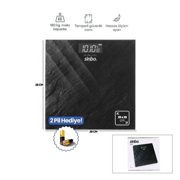 Dijital - Pilli Banyo Baskül Terazi Tartı LCD Ekran - Sıcaklık Gösterge 180 kg/50 gr 28x28cm Sbs-4452