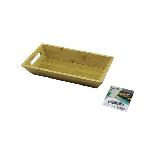 Dikdörtgen - 16x30cm Derin - 4.5 cm Ahşap Bambu Sunum Tepsisi Çift Oyma Kulplu