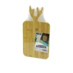 Dikdörtgen - 22x38cm Ahşap Bambu Kesim Panosu - Kesme Tahtası Geyik Boynuz Figür Saplı