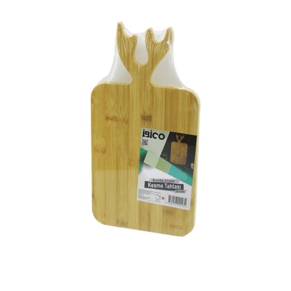 Dikdörtgen - 22x38cm Ahşap Bambu Kesim Panosu - Kesme Tahtası Geyik Boynuz Figür Saplı