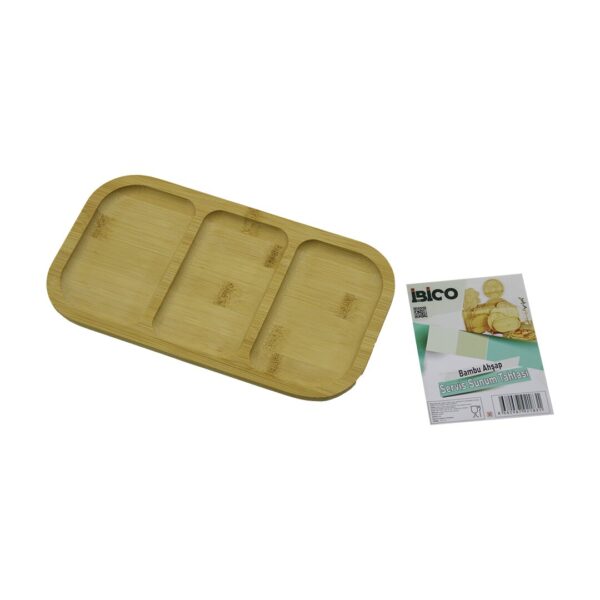 Dikdörtgen 3 Bölmeli - 2+1 Ahşap Bambu Servis Sunum Tepsi - Tahtası 25 X 14 X 1.4 cm