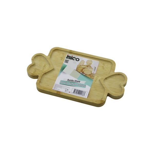 Dikdörtgen 3 Bölmeli - 2in1 Kalp Kulp - Bölme + 1 Ahşap Bambu Servis Sunum Tepsi - Tahtası 25 X 14 X 1.4 cm