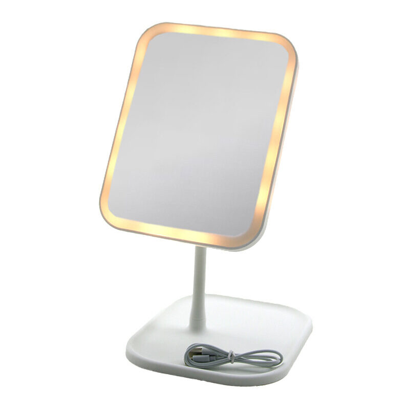 Dikdörtgen 7 Inc Ledli - USB Şarjlı Makyaj Aynası 90° Açı Ayarlı Takılı Ayak Renkli Pls İ11-017