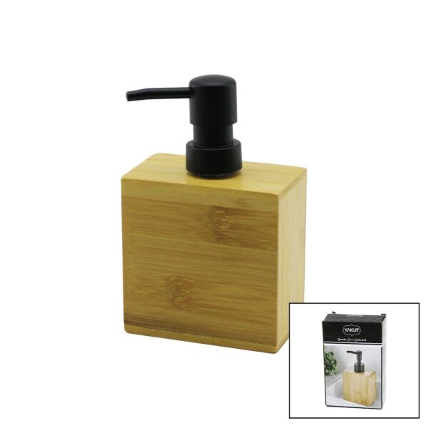 Dikdörtgen Ahşap Bambu Sıvı Sabunluk Siyah Plastik Pompa 5.8 X 9.9 cm - Y: 10 cm