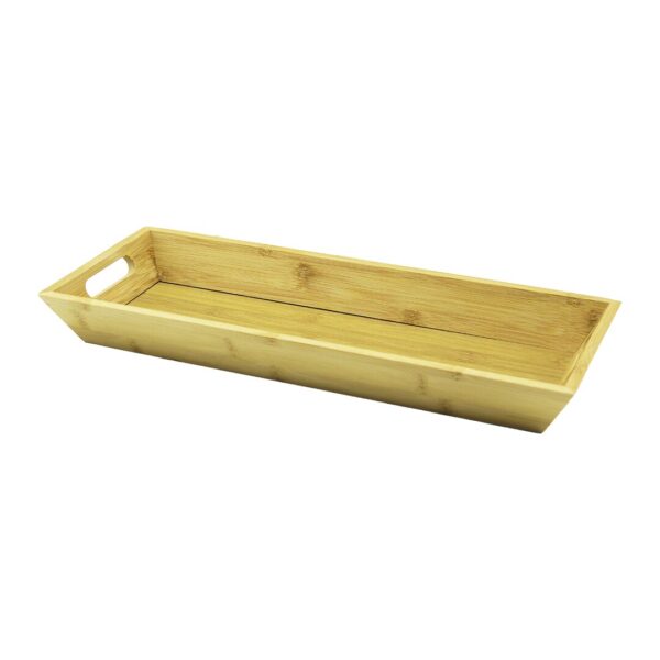 Dikdörtgen Çift Kulplu Ahşap Bambu Sunum Tepsisi - 16x40cm - Derin - 4 cm