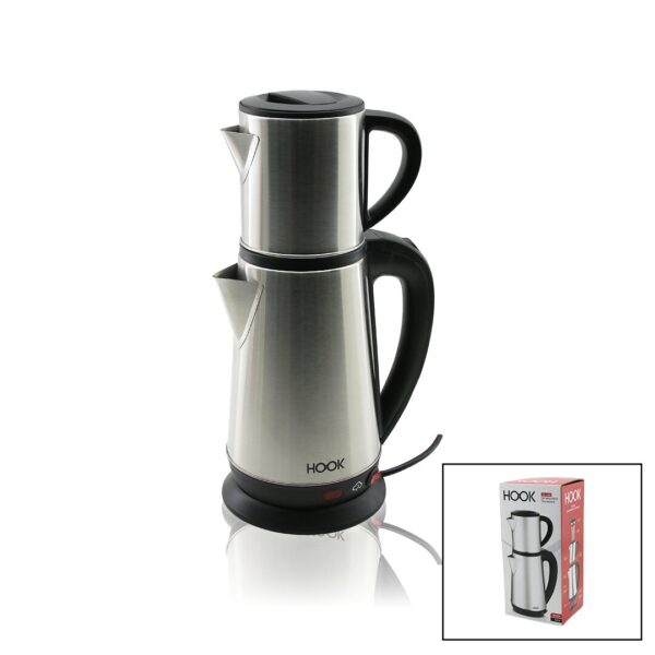 Elektrikli Çay Makinesi Çaycı Set 1.8 lt Su Isıtıcı Pls.+ 0.8 lt Demlik Çelik Taban 1800 W 360 Derece Gövde Hk-509