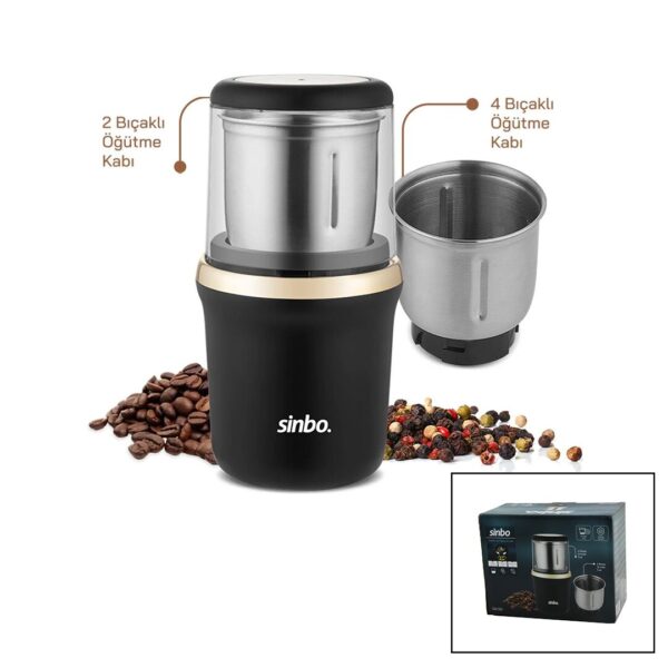 Elektrikli Gold Kahve - Baharat Öğütücü Makine 2pcs Çelik Öğütme Hazne - 2 Bıçaklı - 4 Bıçaklı 100 gr Hazne 200 W Scm-2982