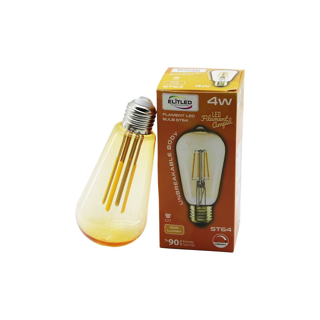 Elitled St-64 4 W - E27 Gold Color Flament LED Rustik Ampul 500lumen Kırılmaz Gövde