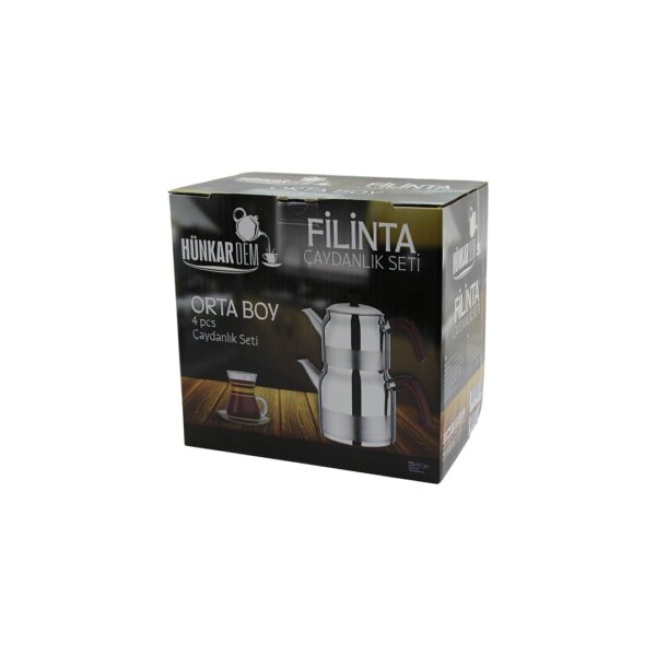 Filinta Orta Boy Çelik Çaydanlık Seti Çift Kapaklı Renkli Bakalit Kulp Üst Demlik: 1.25 lt - Alt Suluk: 2.25 lt Kendinden Süzgeçli