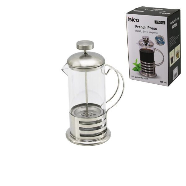 French Press Metal Kafes - Metal Kapak 350 ml Cam Bitki Süzgeçi