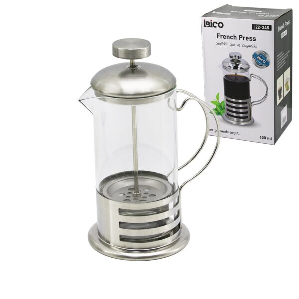 French Press Metal Kafes - Metal Kapak 600 ml Cam Bitki Süzgeçi
