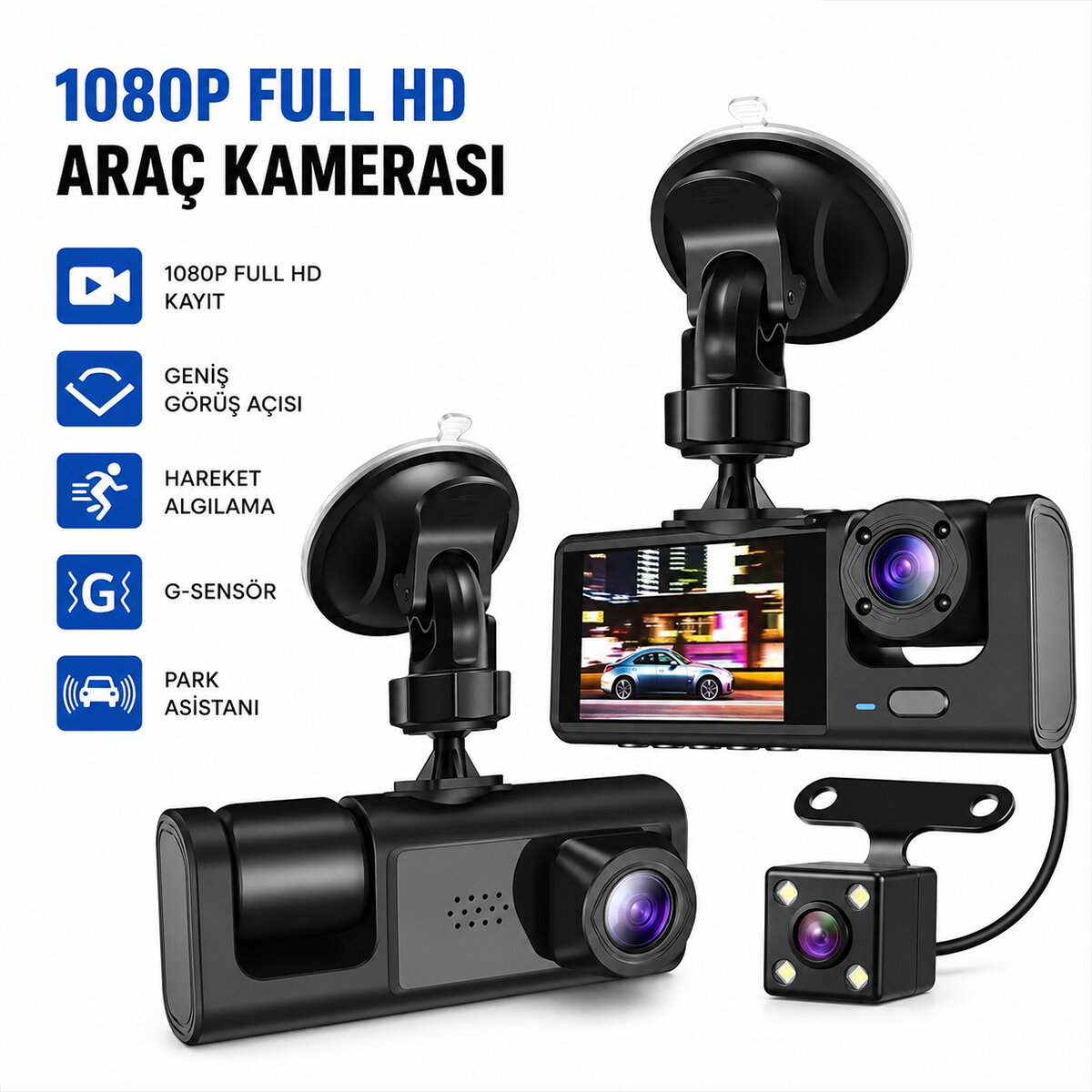 Full HD 1080p Sensör - Park Asistan - Hareket Algılama Oto Araç İçi Kamera Hs-362