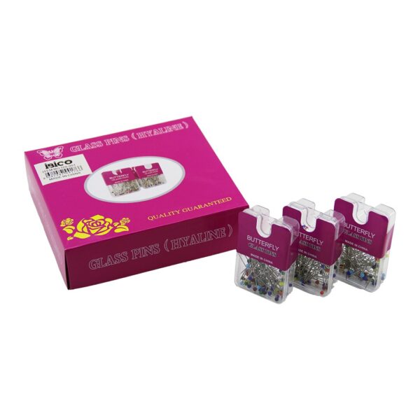 Glass Pıns Hyalıne Butterfly 1200 Adet Renkli Toplu Başörtü İğnesi Şeffaf Plastik Askılıklı Kutulu