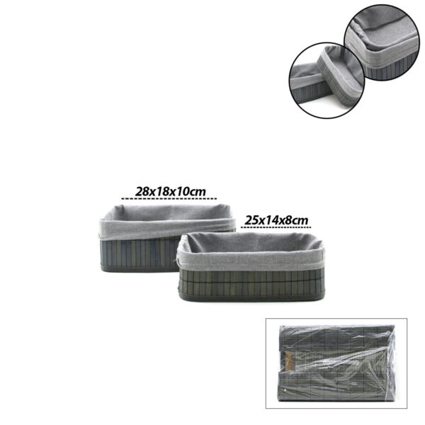 Gri 2 Boy D.dörtgen Bambu Kenar Organizer Sepet Ahşap Altlık - Bezli 25x14-28x18cm