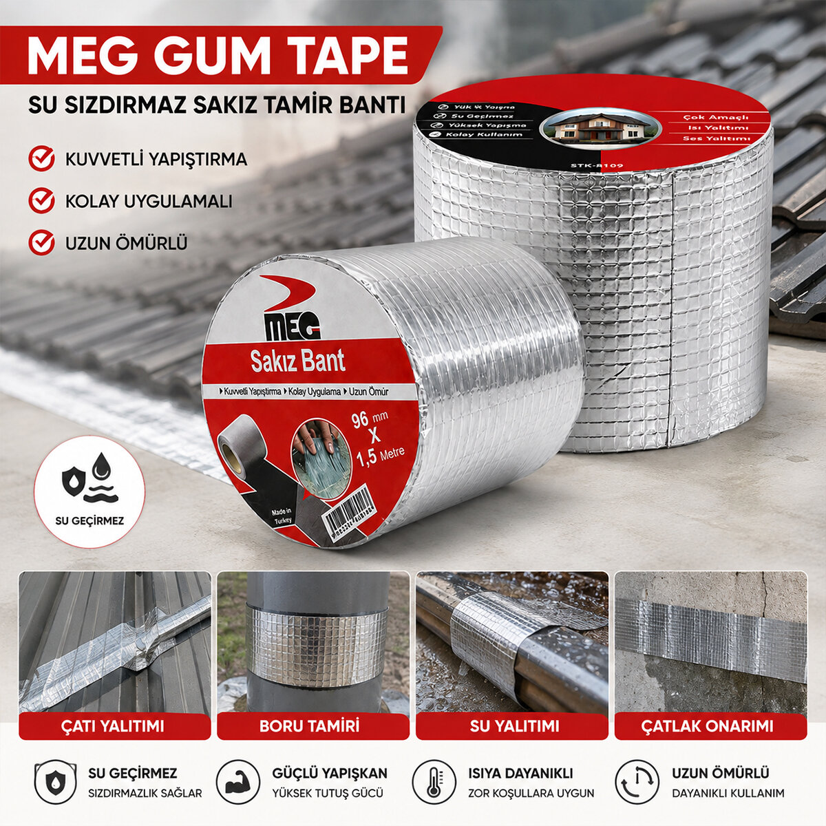 Gum Tape 96mmx1.5mt Su Sızdırmaz Sakız Tamir Bantı