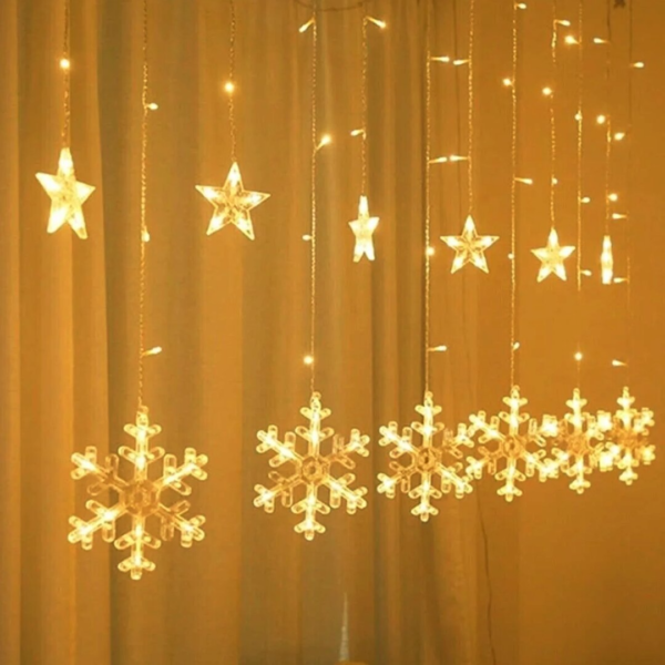 Gün Işığı - Kar Tane 3 m - Fişli Eklemeli - Fonksiyonlu Lux Sarkıt Perde LED - Dekor Lamba