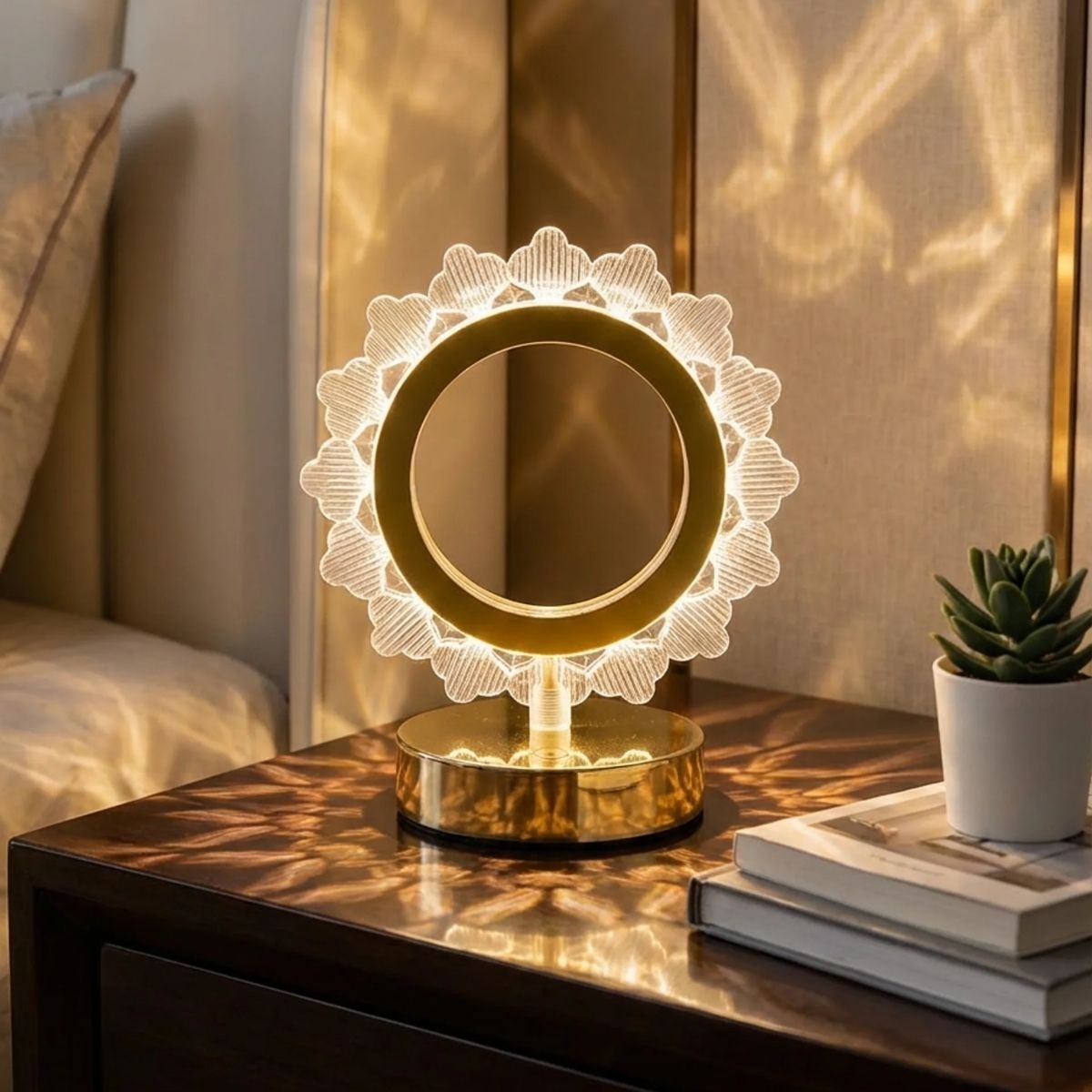 Güneş Şeklinde Kristal LED Masa Lambası – Dokunmatik, 3 Renk Işık Modlu, Şarjlı Mini Dekoratif Gece Lambası