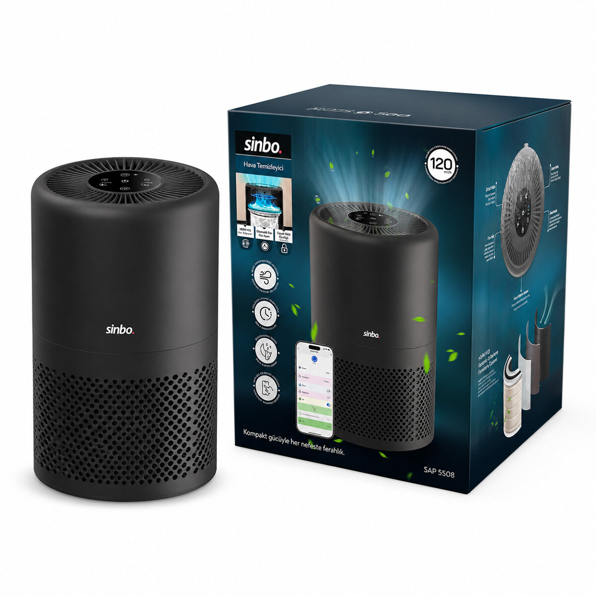 Hava Temizleme Cihazı 3 Kademe Filtreleme Otomatik Fan UV Aydınlatma Sessiz Uyku Mod Wifi Uzaktan Kontrol Sap-5508