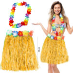 Hawaii Luau Aloha Sarı Püsküllü 50 cm Etek ve Hawaii Kolye Seti