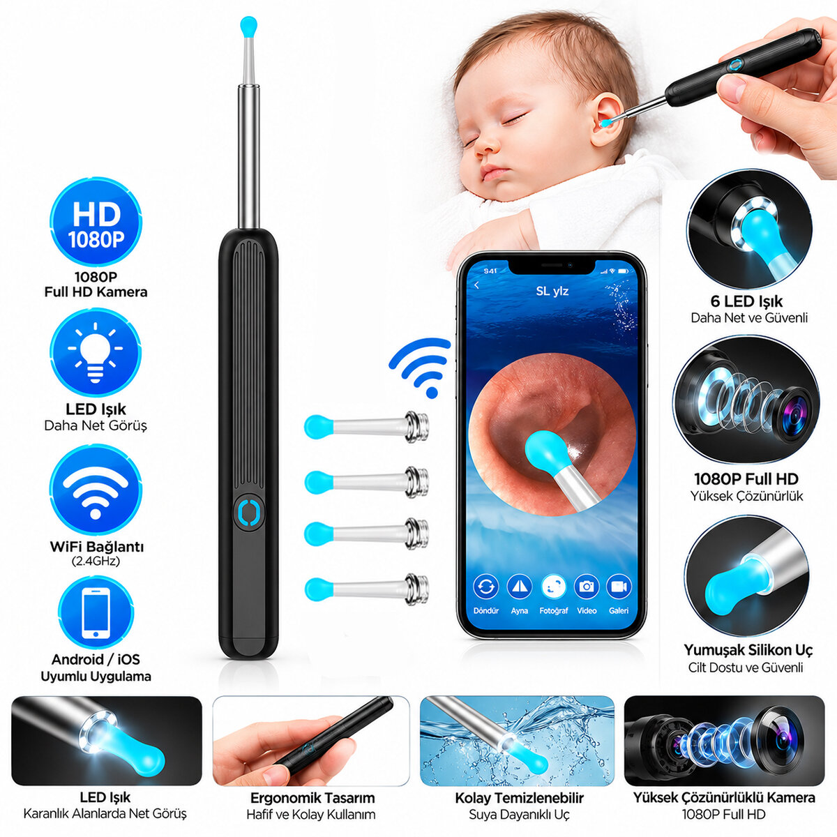 HD Kameralı Kulak Temizleyici Wifi Android - İos