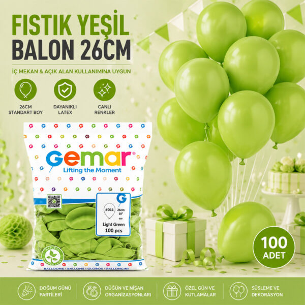 İç Mekan - Fıstık Yeşil Balon 10 Inc - 26 cm - 100pcs