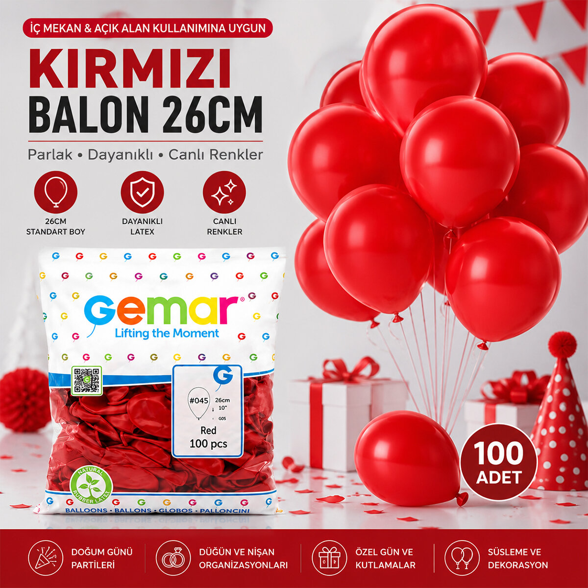 İç Mekan - Kırmızı Balon 10 Inc - 26 cm - 100pcs
