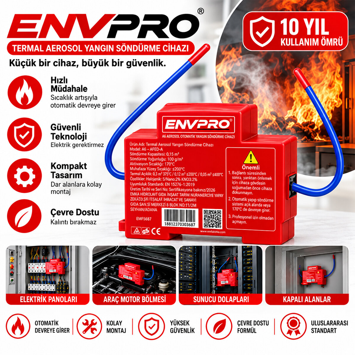 Isı - Sıcak Aerosol Otomatik Yangın Söndürme Cihaz Emv-5687