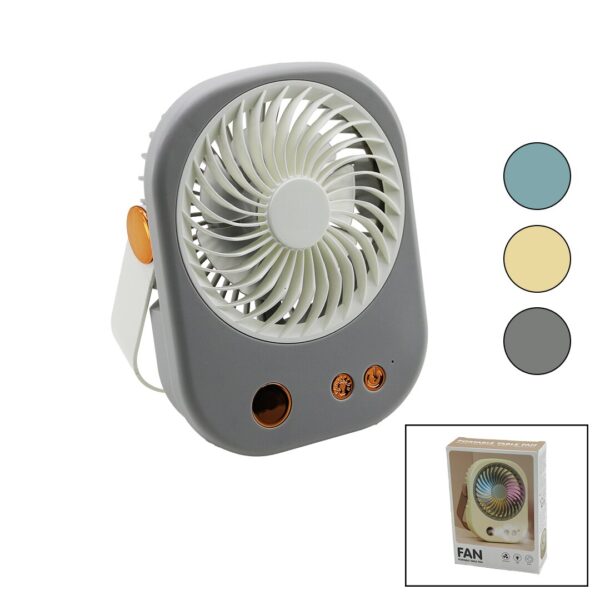 Işıklı Mini Fan Masa Üstü USB Şarjlı 2in1 Kulp - Taşıma - Duruş 3 Kademe Hız 15.5x12cm Bjj-565