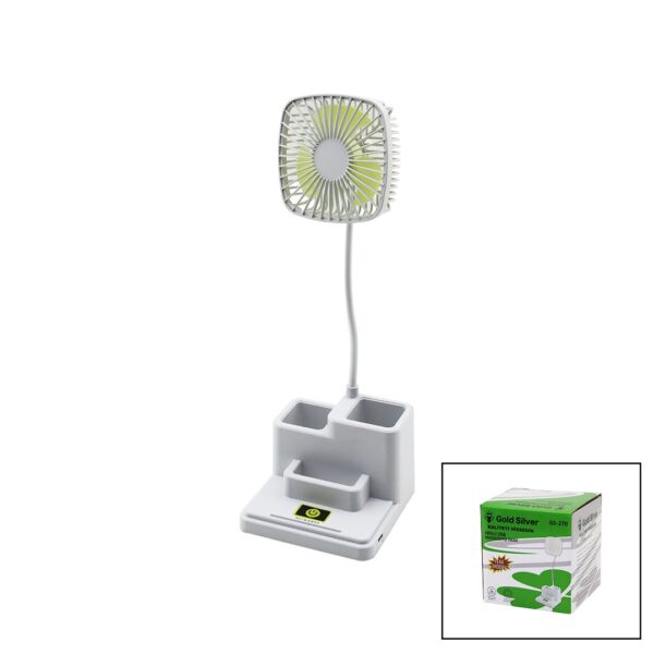 Kalemlikli Masaüstü Vantilatör USB Şarjlı Fan:8.9cm- Akrobat Ayak - 23cm+kalemlik:36.5cm Telefonluk Gs-270