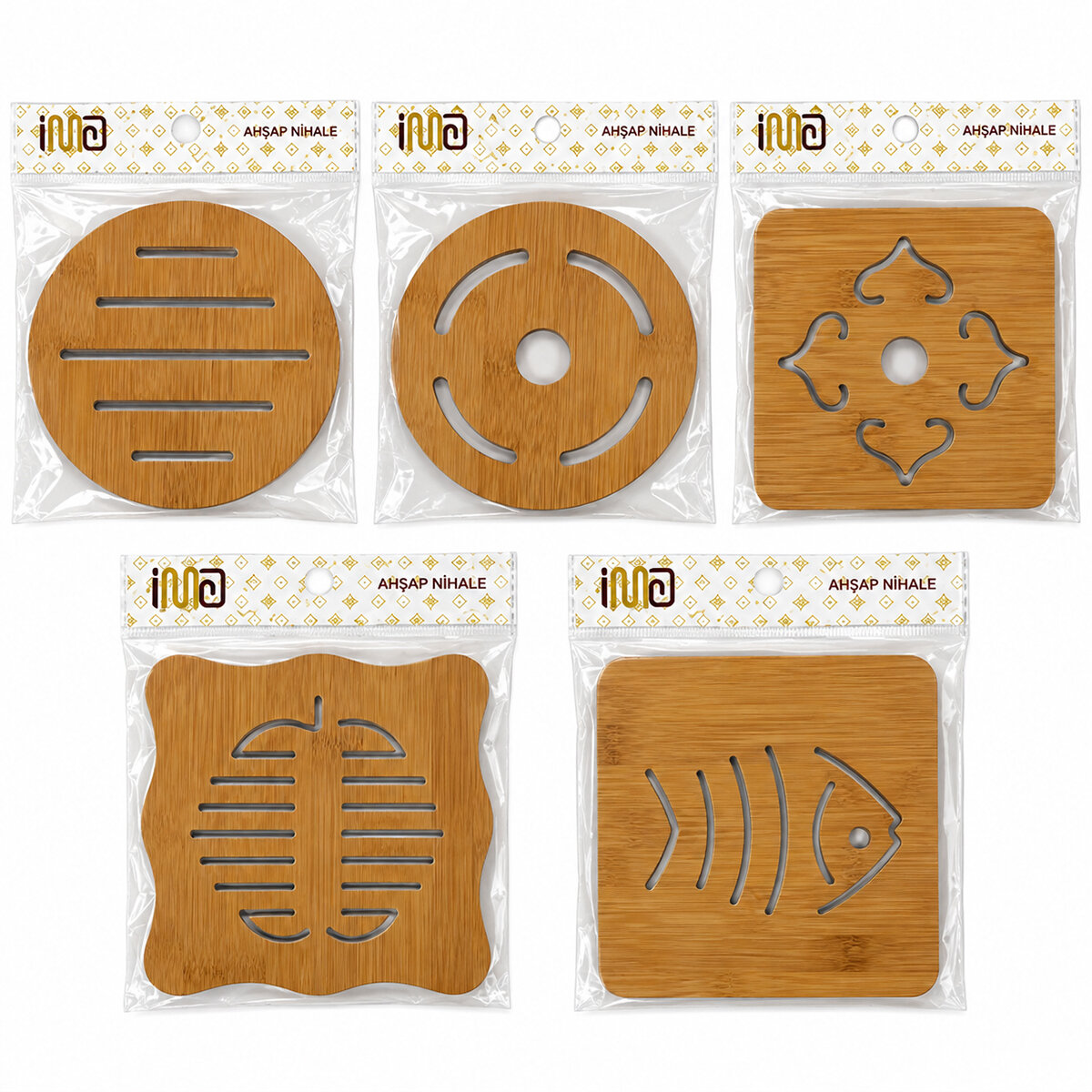 Kare - 16.4x16.4cm - Yuvarlak:16.4cm Mıx Desen Bambu - Ahşap Nihale - Herhangi Bir Model Gönderilir