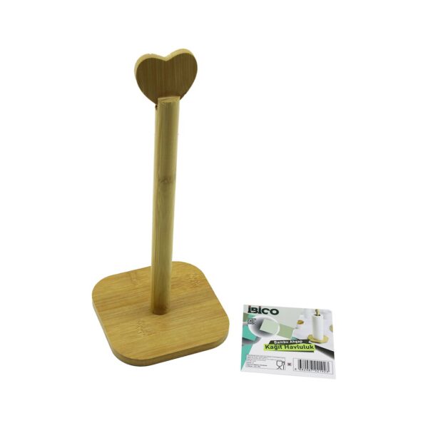 Kare Altlık - 12x12cm Ahşap Bambu Kağıt Havluluk Kalp Başlı Sap - 28.5 cm